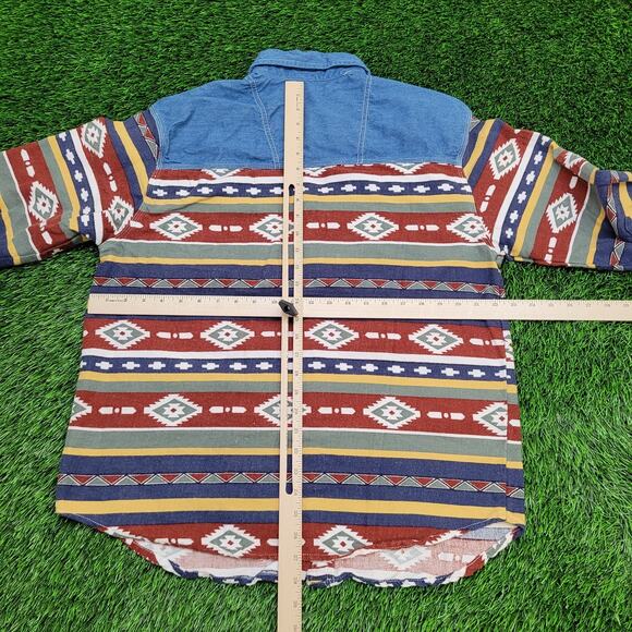Vintage Native-American Button Shirt Womens Large 23x28 Blue - Picture 4 of 13
